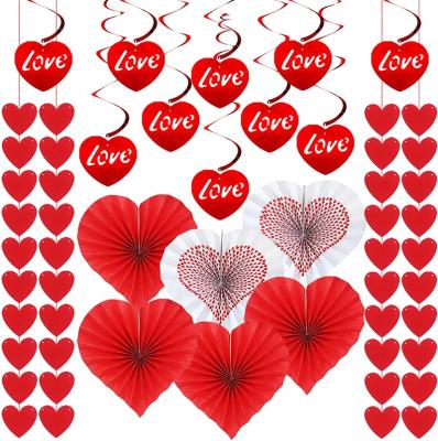 China Kinds of Party Decoration Valentines Day Wedding Kit Red Heart Tissue Hanging Heart Paper Decorations Fans Swirls Decorations For Valentines Decor for sale