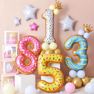 China Indoor Decoration Candy Number Foil Balloons New Year Party 12 18 Inch Donut Helium Globos Birthday Party Decorations Kids Balls for sale