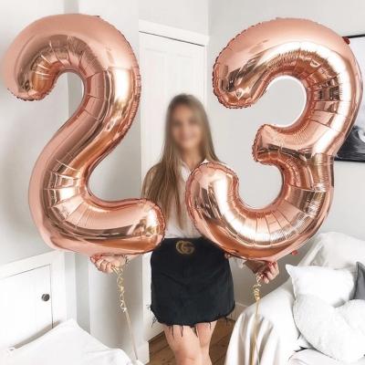 China Rose Gold Number Balloon Birthday Decoration Large Size Gold Sliver Wedding Party Indoor Decorations Colors Number Foil Balloons Kids Toy Baby Shower for sale