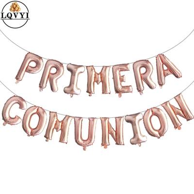 China Stamen first communion letter balloons toy 16inch hanging gift decoration silver foil balloon banner Spanish gold holy comunion Primera for sale