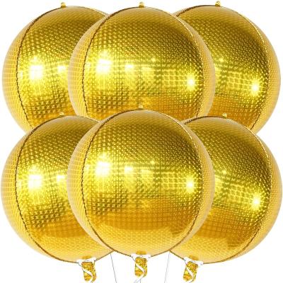 China 22 Inch Gold Foil Balloons 4D Metallic Disco Party Decoration Round Big Sphere Gold Chrome Balloons Birthday for sale