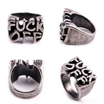 China Factory direct sale vintage punk men bossy English personality letter stainless steel ring for sale