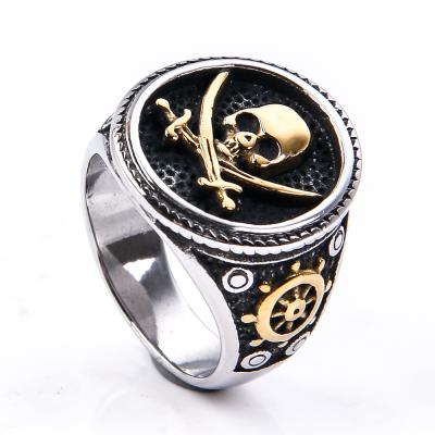 China Hiphop European and American Cross Skull Knife Pirate Jewelry Trend Old-fashioned Exaggerated Stainless Steel Ring for sale