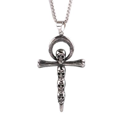 China Skull cross European and American hip-hop nightclub fashion personality stainless steel necklace pendant punk for sale