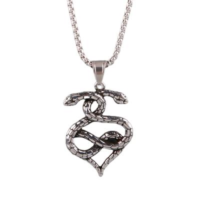 China European and American double-headed snake animal stainless steel personality men's fashionable punk pendant necklace for sale