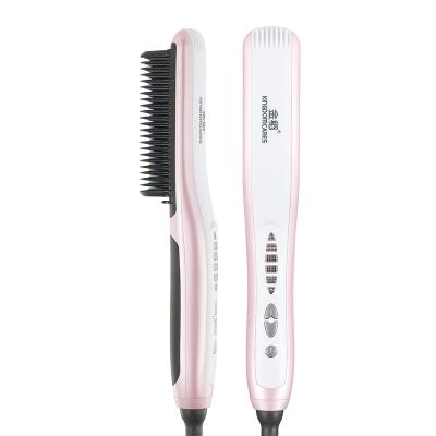 China Hairstyling Magic Wand Automatic Hot Curling Iron Comb 2 in 1 Multi Function Hair Curler and Straightener Brush for sale