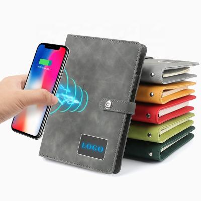 China With factory powerbank A5 leather diary planner directly with charger power bank notebook LED light logo for sale