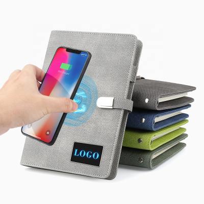 China A5 LED Light Magnetic Custom LOGO Wireless Charging Powerbank Diary Notebook With Power Bank USB Flash Drive for sale