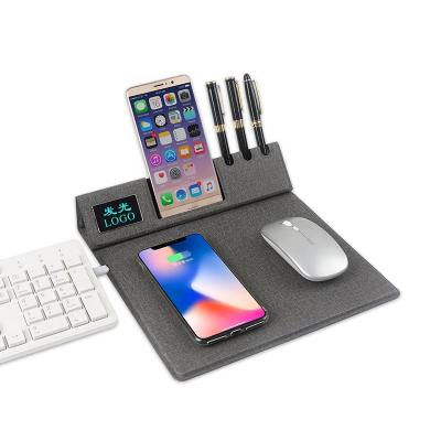 China With Novelty Foldable LED LOGO Pu Mouse Pad With Pen Holder Wireless Charging LED LOGO Multifunction Hotselling Phone Charger for sale