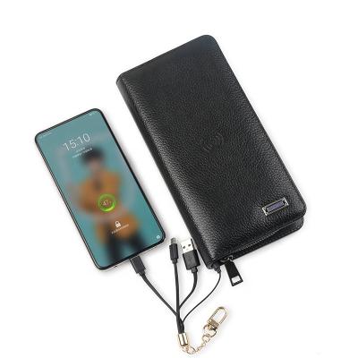 China With Powerbank Custom Money Clip Smart Radio Genuine Leather Charging Wallet With Powerbank for sale