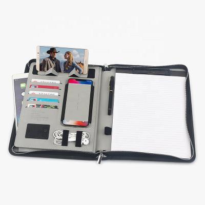 China Multifunction Custom A4 Padfolio Notebook Manager Portfolio Folder With Power Bank for sale