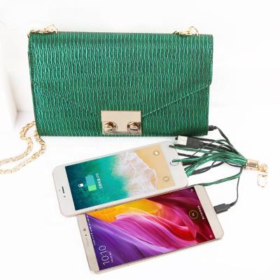 China With Powerbank Leather Custom Lady Shoulder Bag With Power Bank Bag Charging Phone for sale