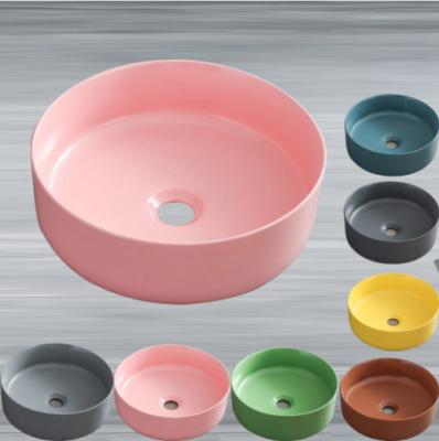 China Art Basin Above Counter Sink Modern Sanitary Ware Basins Ceramic Pink Color Bathroom Sink for sale