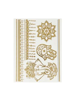 China Retro Sexy Gold Silver Metallic Temporary Flash Inspired Tattoos With Elephant Buddha for sale