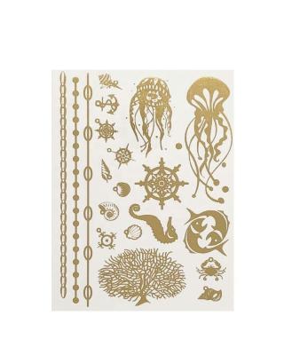 China Retro Temporary Sexy Starfish Gold Silver Octopus Seahorse Series Metallic Temporary Ocean Tattoos Inspired Sticker for sale