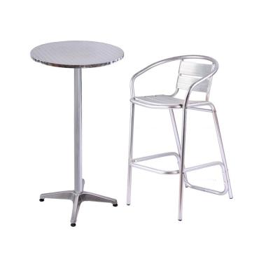 中国 Aluminium Bar Table And Chair Set Round Shape Stainless Steel Top Commercial Furniture 販売のため