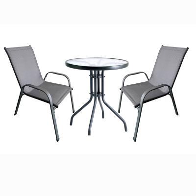 中国 Outdoor and Patio Furniture Set Glass Table and Chairs 3pcs Metal Frame Garden Set 販売のため