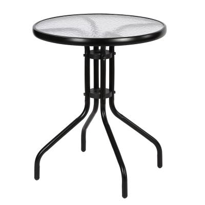 China Outdoor Patio Glass Table Commercial Furniture Round Garden Coffee Desk for sale