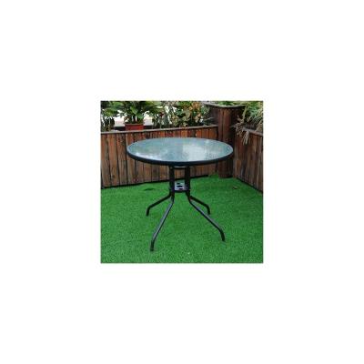 Κίνα Outdoor Tempered Patio Glass Table Steel Black And Transparent Garden Desk προς πώληση