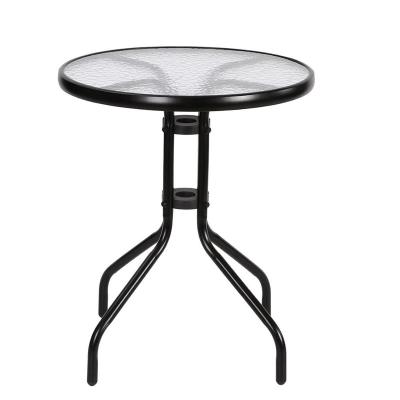 China Outdoor Patio Glass Table Commercial Transparent And Black Dining Garden Desk for sale