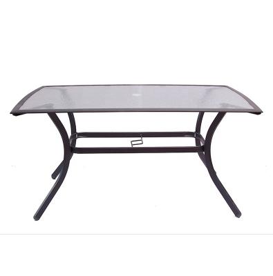 China Rectangular Outdoor Garden Table Metal Tempered Glass Patio Dining Table with Umbrella Hole for sale