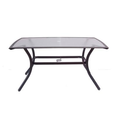 중국 Modern Outdoor Iron Metal Tempered Glass Patio Dining Garden Table with Umbrella Hole 판매용