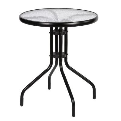 China Outdoor Patio Glass Table Coffee Shop Garden Desk With Iron Material Leg for sale