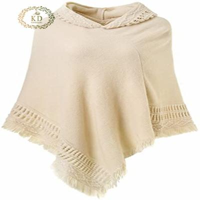 China Custom Anti-wrinkle KD ladies hooded cape with fringed HemCrochet Poncho Knitting Patterns poncho sweater for sale