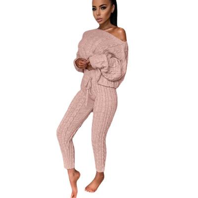 China Autumn Winter Fashion New Round Collar Long Sleeve Leisure Pants Anti-pilling Knitting Sweater Set for sale