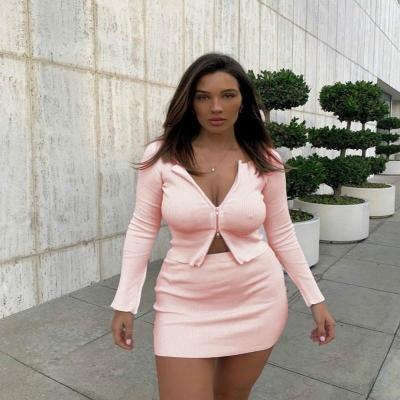 China KD breathable two-piece suit European and American women's sexy double zipper sleeve tops of long and short skirt in spring and summer for sale