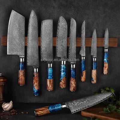 China Durable Damascus Steel Kitchen Knives Bread Santoku Knife 6 Pcs Kitchen Knife Set With Wood Handle for sale