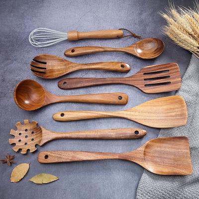 China 2021 New Style Sustainable Acacia Wooden Spatula 9pcs Utensil Set Cooking Nonstick Pot Spoon Household Kitchen Wood Supplies for sale