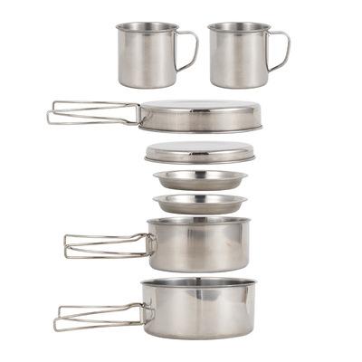 China Sustainable 8Pcs 410Stainless Steel Backpacking Camping Cookware Set Picnic Cooking Cook Set Camping Hiking Cooking Pots Outdoor Tableware for sale