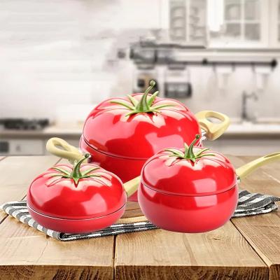 China Viable Creative Tomato Cookware Sauté Gas Stove Pan Aluminum Cookware Set Pan Induction Cooker Pot Sauce Pan Fry Pot for sale