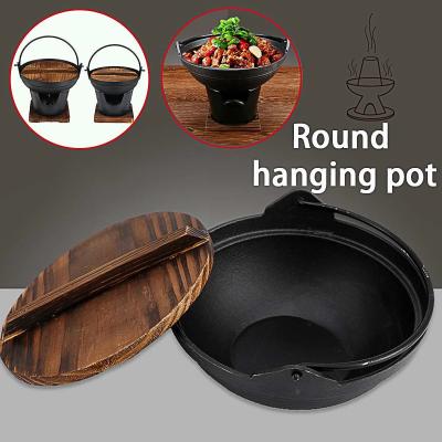 China Cast Iron Soup Pot Cookware Picnic Tableware Pot Outdoor Stove Sustainable Camping Rise Round Hanging Pot Japanese Round Hanging Pot for sale