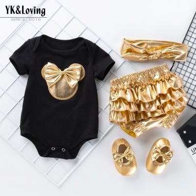 China ENGLAND STYLE New Baby Overalls Kids Four Piece Set Baby Clothes Wholesale Baby Ha Clothes Gold PP Pants Set for sale