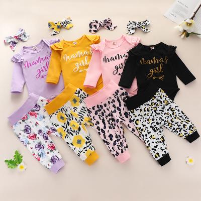 China Cozy Baby Clothes 2021 Autumn Baby Kids Girls Three-Piece Headscarf Purple Lavender Long Sleeve Romper Warm Sale Pants for sale