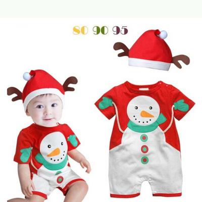 China New Year Christmas Baby Romper One Piece Short Sleeve Baby Romper Hat Polyester/Cotton Kids Clothing for sale