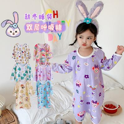 China Autumn Girls Children's Breathable Cotton Home Clothes Sleeping Bags Anti-Kick Quilt Girls Cotton Cartoon Breathable Double Nightgown for sale