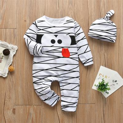 China Spandex/Cotton Spandex/Cotton Halloween Costume Baby Boys And Girls Creeper Casual Khaki Printed Infant Pajamas for sale