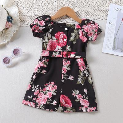 China 2022 New Girls Spring Summer Bubble Shorts Breathable Sleeve Rose Print Jumpsuit for sale