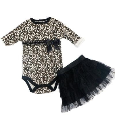 China Polyester / Cotton Spring Baby Set Leopard Long Sleeve 2022 Khaki Three Piece Baby Set Children's Wear for sale