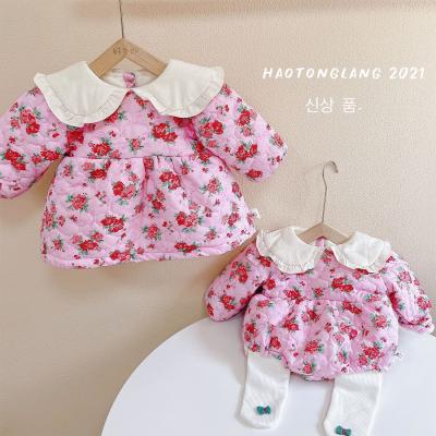 China ENGLAND STYLE Big Flower Lapel Autumn And Winter New Baby Sister Dress Foreign Style Two-piece Suit Outdoor Suit for sale