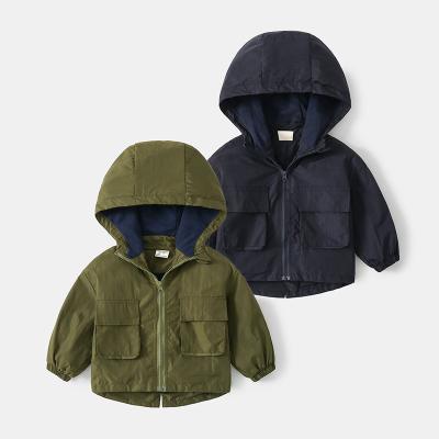 China 2021 Autumn Breathable Boys Plus Fleece Jacket Japanese Workwear, Large Pocket Hooded Casual Jacket for sale