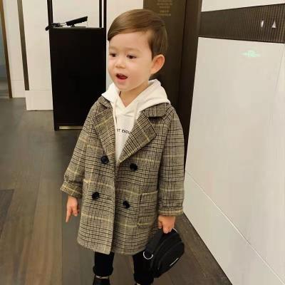 China Autumn And Winter Wool Coat Fashionable Boys New Children's Plaid Suit Cardigan Coat Windproof for sale