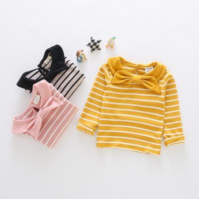 China Breathable Girls' Burping Shirt Striped T-shirt 2021 New Baby Pure Cotton Bow Spring And Autumn Navy Top for sale