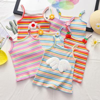 China Camisole Baby Girl Summer Casual Wear Children's Clothing Little Girl Knitted Vest Girl Color Striped Top for sale