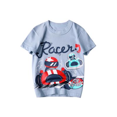 China 2021 New Summer Children's Breathable T-shirt Cartoon Car Racing Korean Anime Printed Cotton Boys Short Sleeves for sale