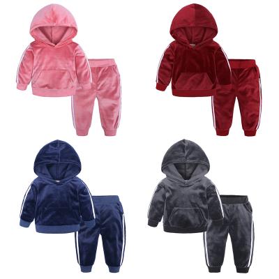 China Boys And Girls Casual Sports Spring And Autumn Suits Children And Leisure Gold Velvet Kid Two Piece Clothes for sale