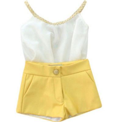 China Children's clothing casual 2021 new girls summer woven sling chiffon shorts children's two-piece suit for sale